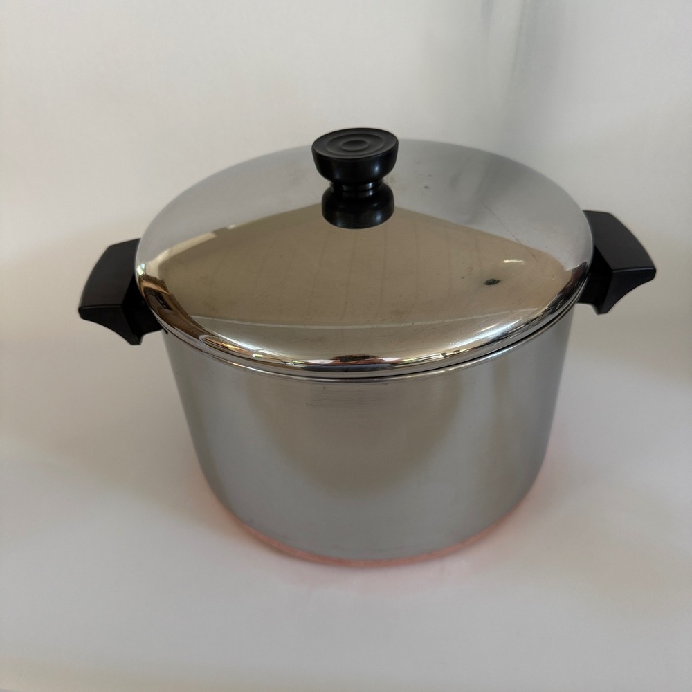 Vintage Revere Ware 6 Qt Stock Pot Copper Bottom Stainless Steel Lid Clinton IL - Picture 2 of 13